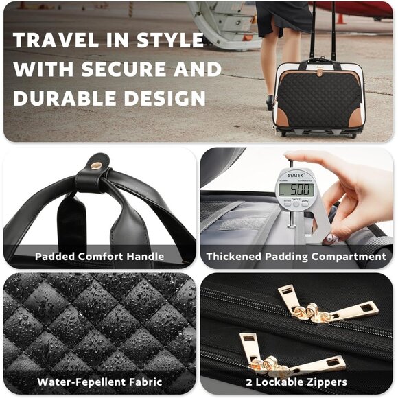Chic 16-Inch Women's Rolling Computer Bag - TSA-Friendly & Spacious Compartments - Picture 5 of 8